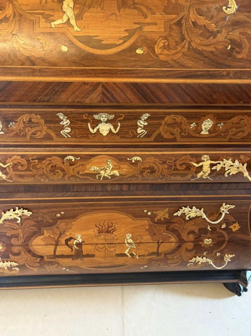 Outstanding Quality Antique Italian Marquetry Inlaid Burr Walnut Bureau Bookcase - Image 23